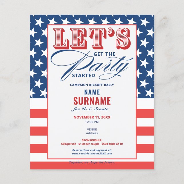 Kampanjstart för insamling till politisk verksamhe flygblad (Framsidan)