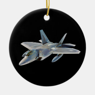 Kämpejet för rovfågel F-22 på svart Julgransprydnad Keramik