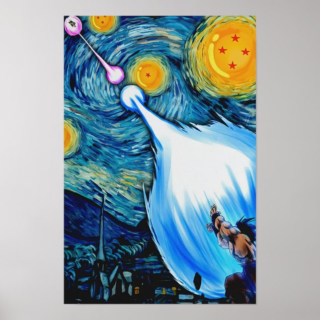Kampen i Starry Himmel Oil Stil Wall Art Poster (Framsidan)