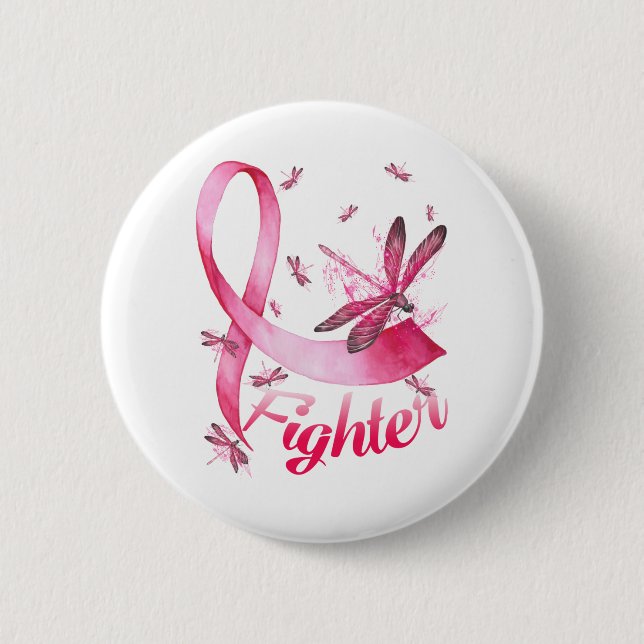 Kampen mot Dragonfly Rosa Ribbon Breast Cancer Knapp (Framsida)