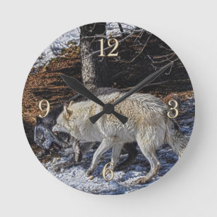 Kampen mot Grått Vargs Wildlife Clock Rund Klocka