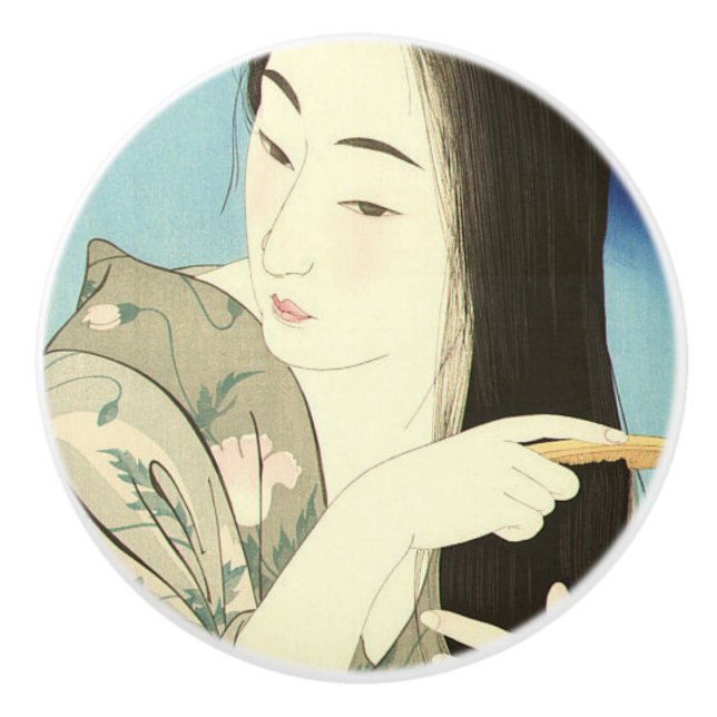 Kampen mot hennes hår (vackra asiatiska kvinnor) ( knopp (Framsidan)