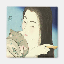 Kampen mot hennes hår (vackra asiatiska kvinnor) ( magnet