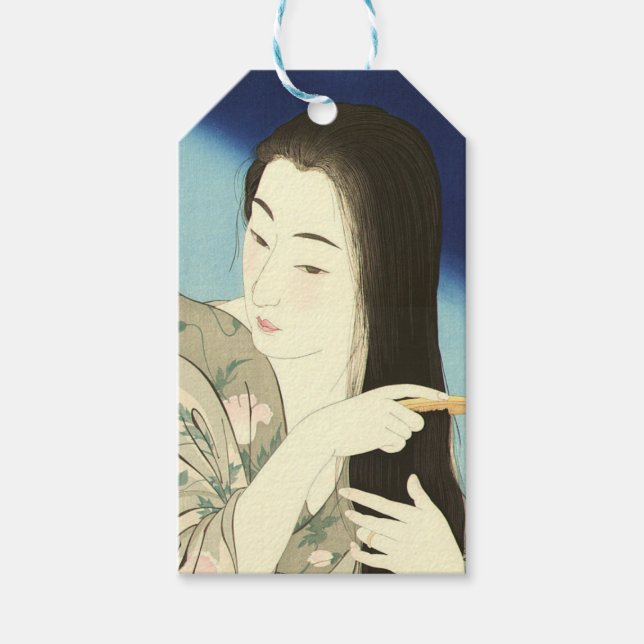 Kampen mot hennes hår (vackra asiatiska kvinnor) ( presentetikett (Framsidan)