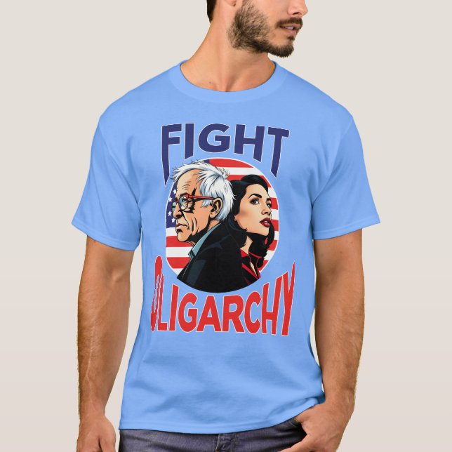 Kampen mot Oligarchy Bernie Sanders och AOC Tour F T Shirt (Framsida)