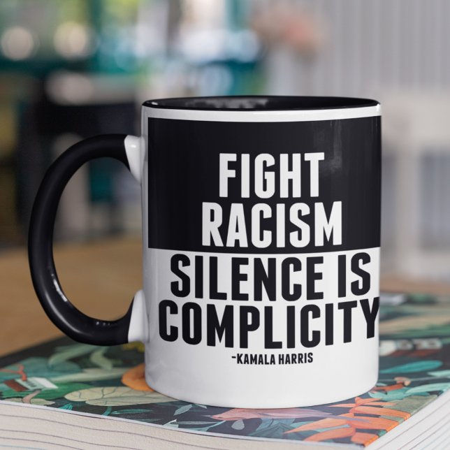 Kampen mot rasism Silence är Complicity Black Whit Mugg (Skapare uppladdad)