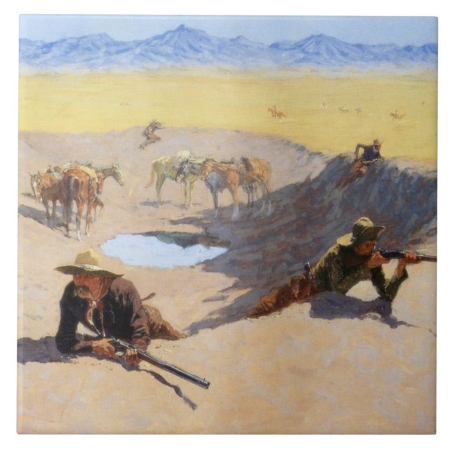 Kampen mot Vatten Hål (av Frederic Remington) Kakelplatta (Framsidan)