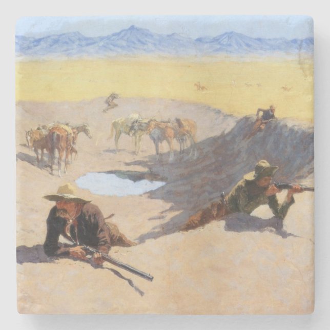 Kampen mot Vatten Hål (av Frederic Remington) Stenunderlägg (Framsidan)