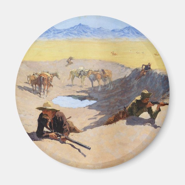 Kampen mot Vatten Hål ~ Frederic Remington Magnet (Framsidan)