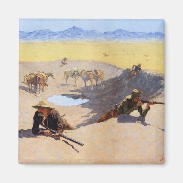 Kampen mot Vatten Hål ~ Frederic Remington Magnet (Framsidan)