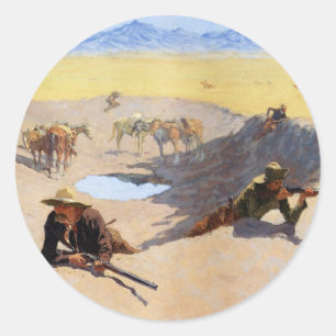 Kampen mot Vatten Hål ~ Frederic Remington Runt Klistermärke
