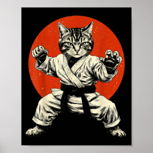 Kampsport Katt Karate Judo Japansk Flagga Rolig J Poster