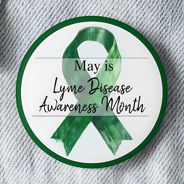 Kan begränsa sjukdomens medvetandegrad månad knapp (May is Lyme Disease Awareness Month pinback button.  Green awareness ribbon.)