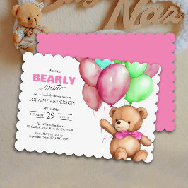 Kan bjuda in Barly Wait Girl Rosa Baby Shower Inbjudningar