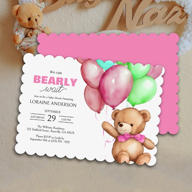 Kan bjuda in Barly Wait Girl Rosa Baby Shower Inbjudningar (Create cherished memories for years to come with this adorable baby shower invitation.)