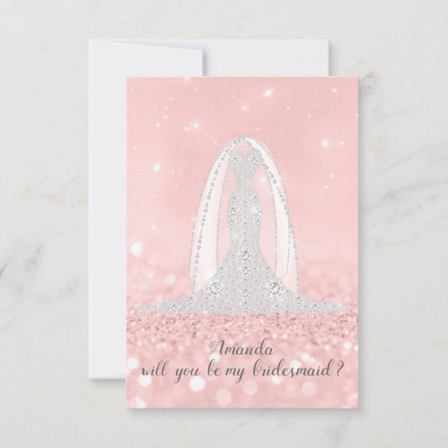 Kan du Bridesmaid Glitter Grått Dress Rosa Veil? Inbjudningar (Framsida)