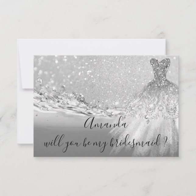 Kan du bridesmaid Grått Glitter Ocean Silver Inbjudningar (Framsida)