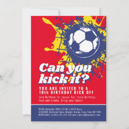 Kan du sparka den röda fotbolls-födelsedagsfesten? inbjudningar