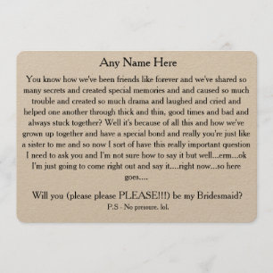 Kan du vara min brudtärna? Textkort för Anpassning Inbjudningar