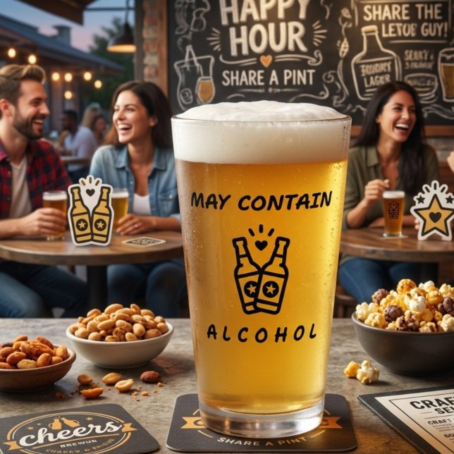 Kan Innehålla Alkohol Pint Glas – Roligt Drickande (Skapare uppladdad)