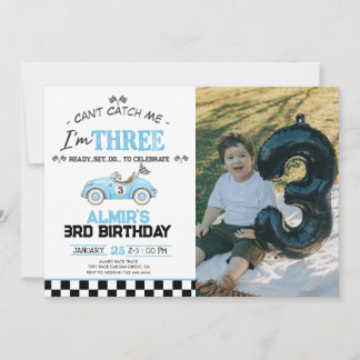 Kan inte fånga mig jag är tre Racingbil 3-årsdag Inbjudningar