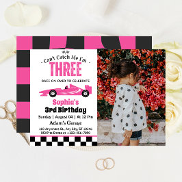 Kan inte fånga mig Rosa racerbil tjej 3-årsdag Inbjudningar