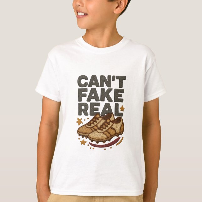 Kan inte förfalska äkta fotboll Broderad design T Shirt (Framsida)