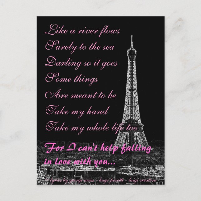 Kan inte hjälpa att falla i kärlek med dig vykort (Framsida)