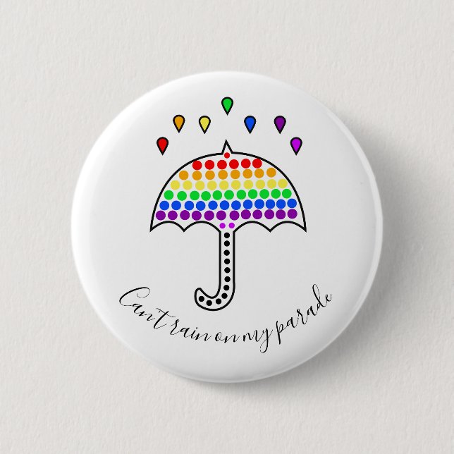 Kan inte regna på min parad, prideemblem knapp (Framsida)