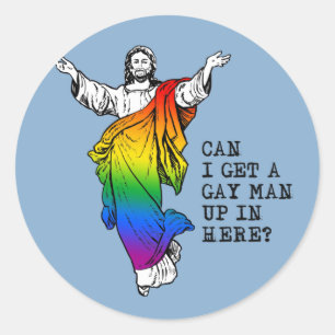 Kan jag få en gay man här upp i T-Shirt Runt Klistermärke