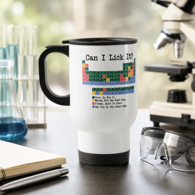 Kan jag slicka på den? Kemi Periodiska Systemet–Ro Resemugg (Can I Lick It Chemistry Periodic Table–Fun Science Travel Mug
)
