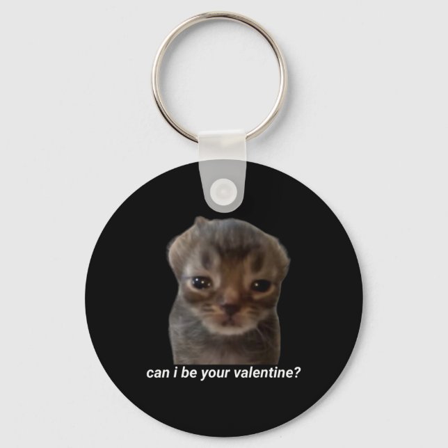 Kan jag vara din valentin rolig katt meme hjärnrot nyckelring (Framsida)