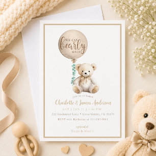 Kan knappt vänta Brun Teddybjörn Bebis Shower Inbj Inbjudningar