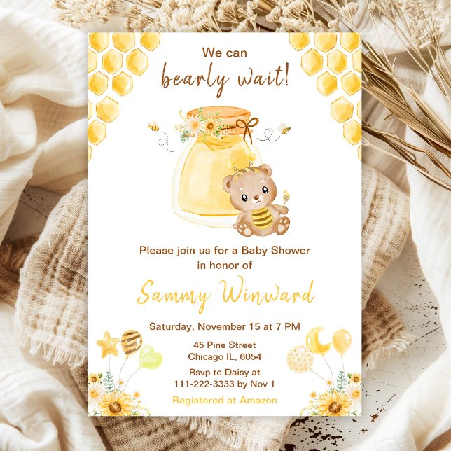 Kan knappt vänta Honey Bear Baby Shower Inbjudningar (Skapare uppladdad)