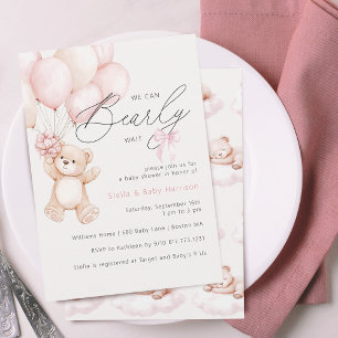 Kan knappt vänta Nallebjörn Flicka Bebis Babyshowe Inbjudningar