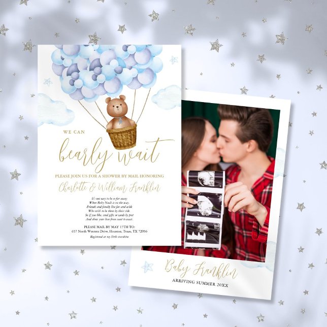 Kan knappt vänta Pojke Babyshower via post Foto Inbjudningar (Bearly Wait Boy Baby Shower By Mail Photo Invitation)