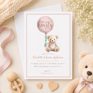 Kan knappt vänta Rosa Nalle Baby Shower Inbjudan