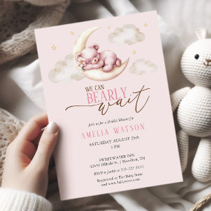 Kan knappt vänta Rosa teddybjörn Babyflicka Bebisd Inbjudningar