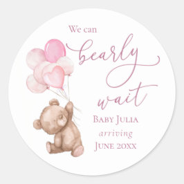 Kan Nästan Inte Vänta Rosa Teddybjörn Baby Shower Runt Klistermärke