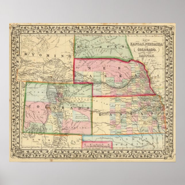 Kan, Neb, Colo Karta av Mitchell Poster (Framsidan)