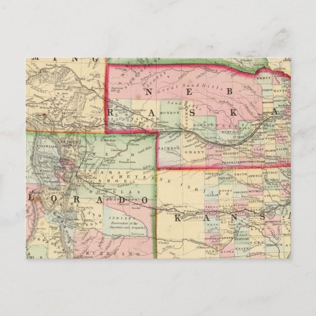 Kan, Neb, Colo Karta av Mitchell Vykort (Framsida)