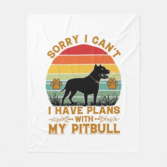 Kan planer Hund Pitbull Retro Solnedgång_1 Fleecefilt (Framsidan)