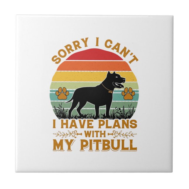 Kan planer Hund Pitbull Retro Solnedgång_1 Kakelplatta (Framsidan)