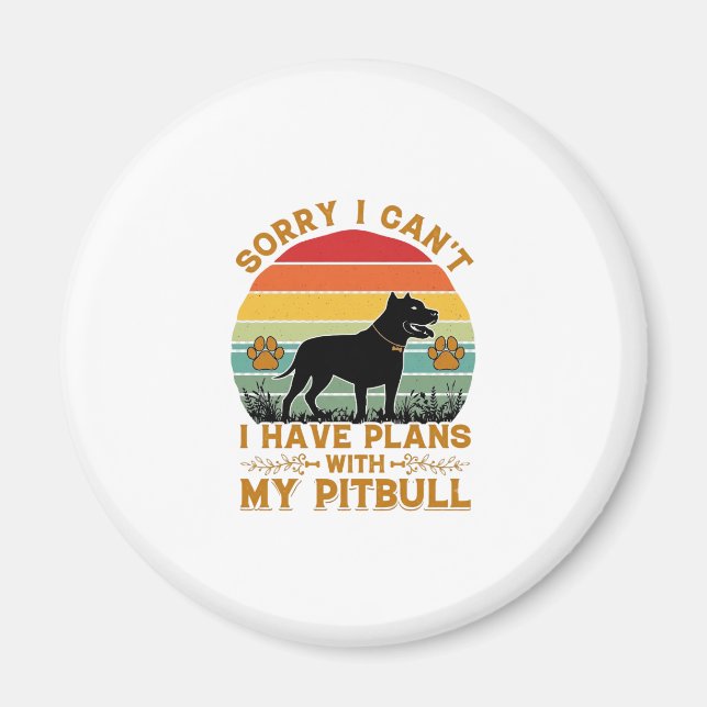 Kan planer Hund Pitbull Retro Solnedgång_1 Magnet (Framsidan)