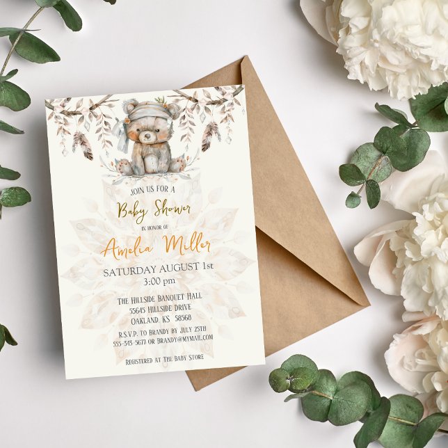 Kan skicka inbjudan till Barly Wait Baby Shower (Can Bearly Wait Boho Baby Shower Invitation)