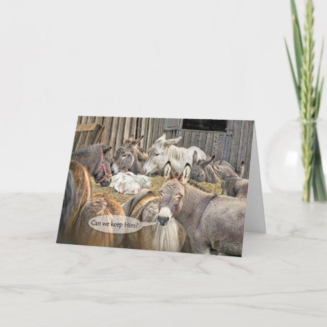 Kan vi Behålla honom? Donkey med Baby Jesus jul Kort (Framsida)