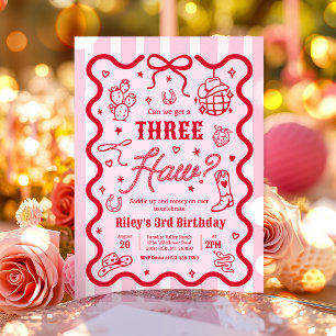 Kan Vi Få En Three Haw Cowgirl 3-års Födelsedagsfe Inbjudningar
