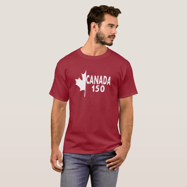 Kanada 150 T-tröja (vit på rött) T-shirt (Hel framsida)