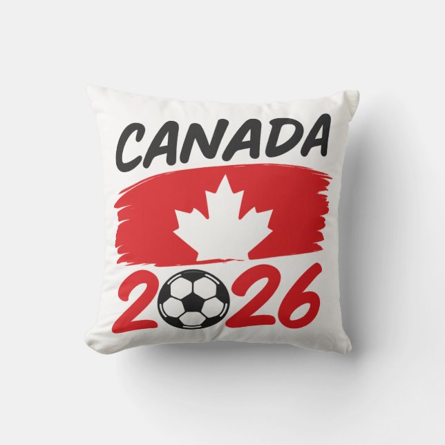 Kanada 2026 Fotbollsentusiast Design med Lönnlöv Kudde (Framsida)