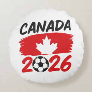 Kanada 2026 Fotbollsentusiast Design med Lönnlöv Rund Kudde